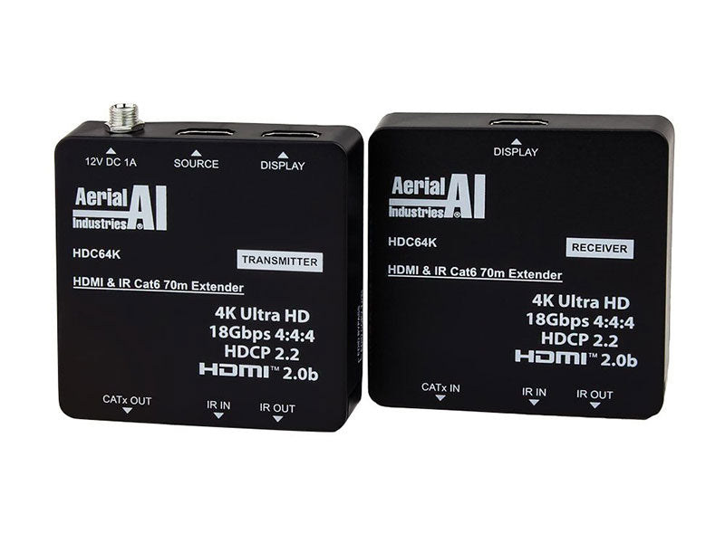 Aerial Industries HDC64K HDMI 4K Extender CAT6 70 Metres with IR Return and HDMI Loopthrough