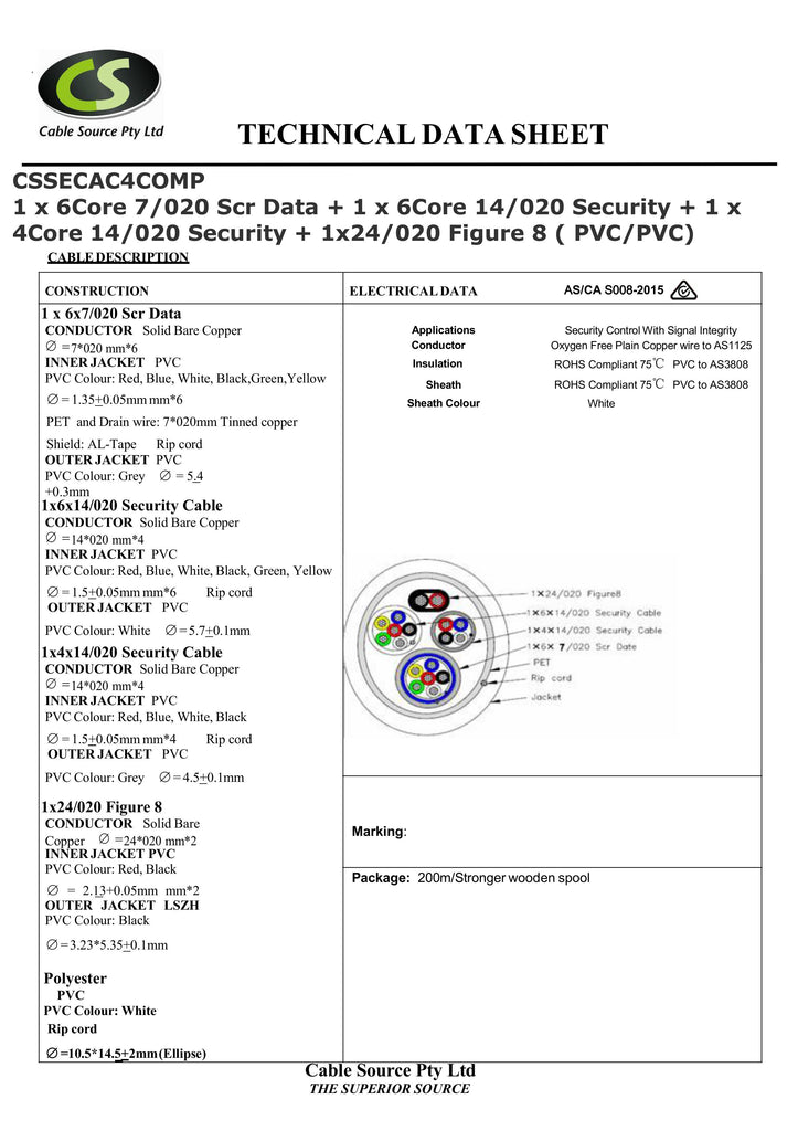 CSSECAC4COMP 1 x 6Core 7/020 Scr Data + 1 x 6Core 14/020 Security + 1 x  4Core 14/020 Security + 1x24/020 Figure 8 ( PVC/PVC)