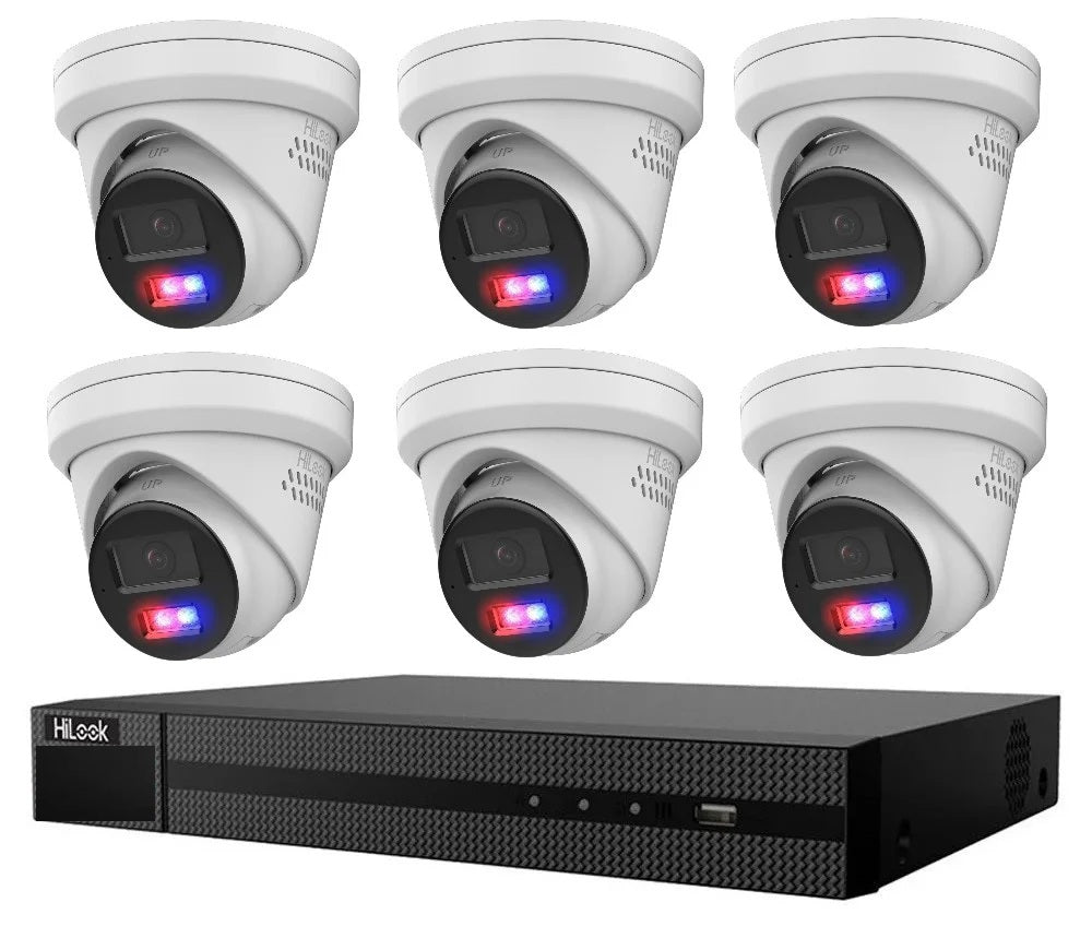 Hikvision HiLook All-in-One Camera with Active Colour Deterrence 8CH CCTV Kit: 6 x IP Active Colour Camera+ 8CH NVR
