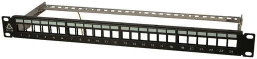 1RU 24x UNEQUIPPED STP PORTS 19” PATCH PANEL - LONG STRAIN RELIEF BAR